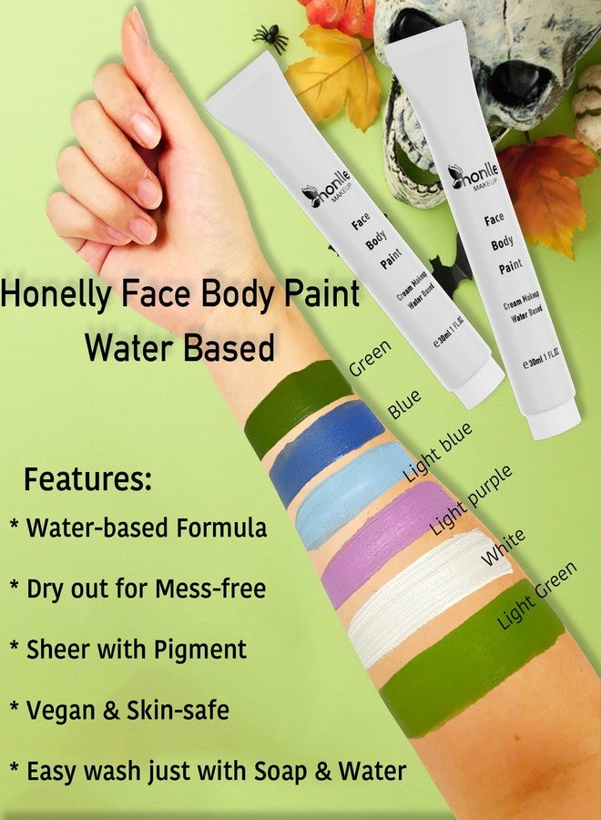 HONLLEY Halloween Wicked Witch Makeup Complete Kit Costume Women - Elphaba Green Water-Based Face Paint, Black Pencil, Black Lipstick, Eyelashes & Guide | Frankenstein Character Set for SFX Cosplay Parties - Image 5